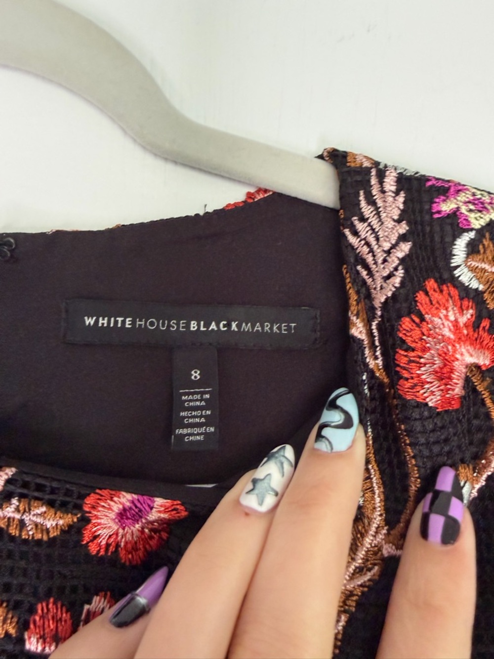 White House Black Market Black Sheath Dress with Floral Embroidery - Picture 7 of 11